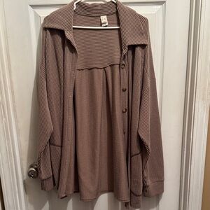 7th Ray Brown Ribbed Cardigan Sweater